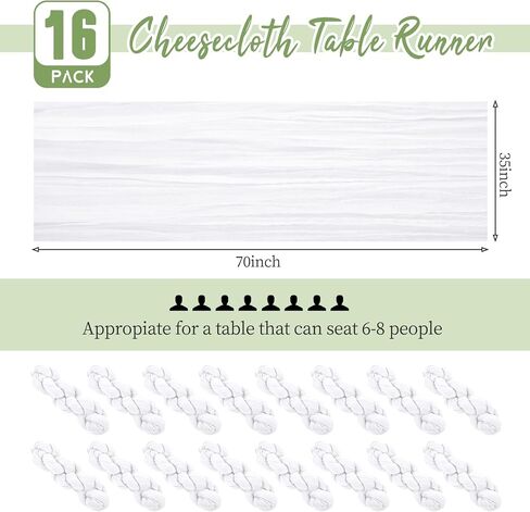 16 Pack Cheesecloth Table Runner 35x70 Inch Sage Green Table Runner Rustic Boho Gauze Cheese Cloth Table Runner Romantic Sheer Table Runner for Wedding Reception Party Bridal Shower Table Decor in Kuwait