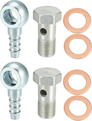 ACROPIX 10mm ID 7.5 mm OD M10x1.0 Banjo Hose Barb Bolt Fittings Universal Banjo Fitting Fuel Line with Copper Washers for Motorcycle Silver Tone - Pack of 8 in Saudi Arabia