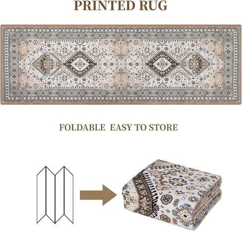 IMINROME Washable Runner Rug 2x6 Bohemian Traditional Rug Foldable Thin Floral Print Runner Rug for Entryway Hallway Kitchen Laundry Room Bathroom Non Slip Washable Vintage Runner Carpet in Kuwait