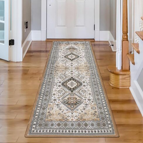 IMINROME Washable Runner Rug 2x6 Bohemian Traditional Rug Foldable Thin Floral Print Runner Rug for Entryway Hallway Kitchen Laundry Room Bathroom Non Slip Washable Vintage Runner Carpet in Kuwait