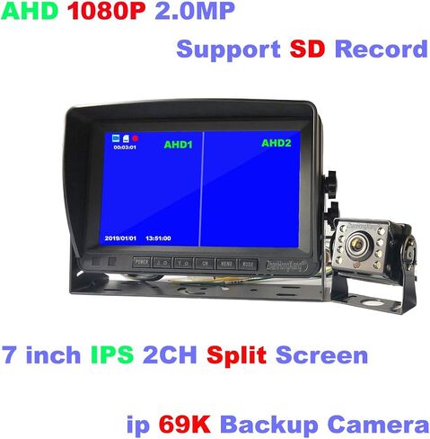AHD 1080P RV كاميرا احتياطية 7 بوصة نظام مراقبة DVR 12V/24V، IP69 مقاوم للماء IR عكس كاميرا الرؤية الخلفية مع كابل 4 دبوس 15 متر لشاحنة نصف حافلة مقطورة العربة العجلة الخامسة in Saudi Arabia