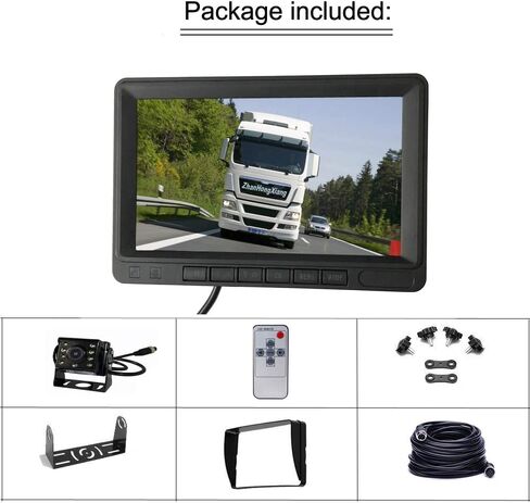 AHD 1080P RV كاميرا احتياطية 7 بوصة نظام مراقبة DVR 12V/24V، IP69 مقاوم للماء IR عكس كاميرا الرؤية الخلفية مع كابل 4 دبوس 15 متر لشاحنة نصف حافلة مقطورة العربة العجلة الخامسة in Saudi Arabia