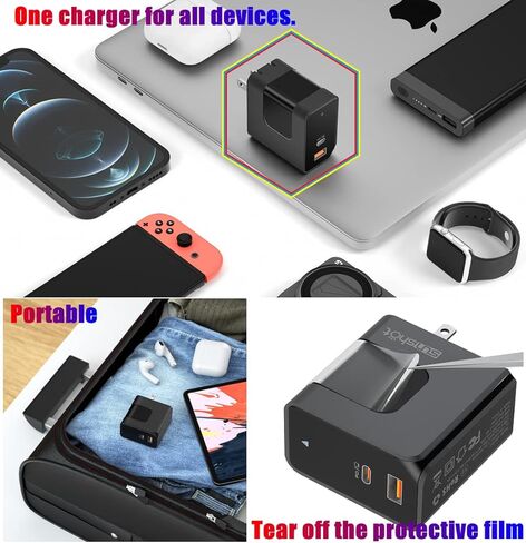 شاحن USB C PD لجهاز iPhone 15 Series iPad MacBook، شاحن حائط Sunshot 65W Max GaN USB-C بمنفذين (12W USB A + 45W USB C) مع توصيل الطاقة لأجهزة الكمبيوتر المحمولة والهواتف اللوحية والعديد من الأجهزة الأخرى. in Kuwait