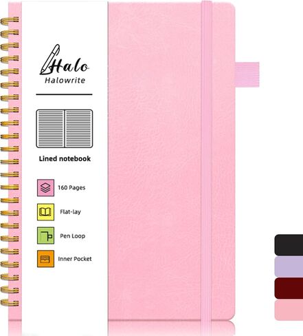 Spiral Notebook, Spiral Lined Journal Notebook for Women, 6"x8.5", Hardcover Journal with Pen Loop, Pocket, 160 Pages,100 GSM Thick Paper, Purple in Saudi Arabia