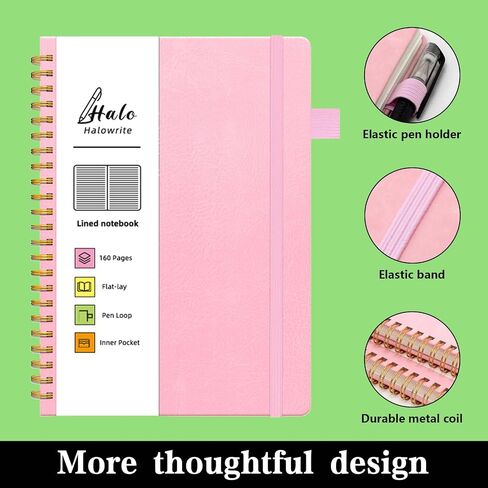 Spiral Notebook, Spiral Lined Journal Notebook for Women, 6"x8.5", Hardcover Journal with Pen Loop, Pocket, 160 Pages,100 GSM Thick Paper, Purple in Saudi Arabia