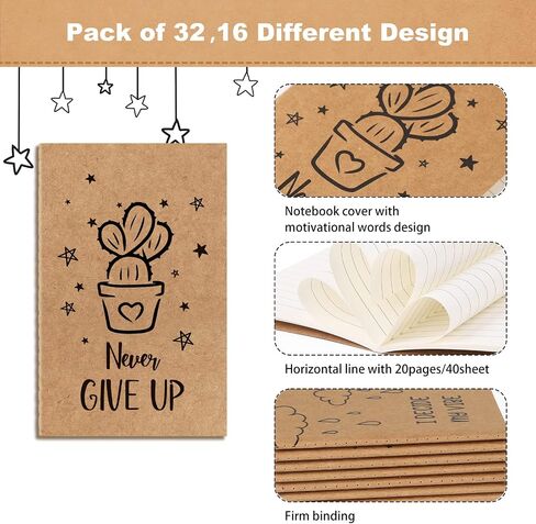 EOOUT 32pcs Inspirational Notepads Mini Journals Bulk, 3.5" x 5.5", 32 Pages Motivational Pocket Notebooks, Funny Notepads with 16 Styles for Kids, School or Coworkers Gifts in Saudi Arabia