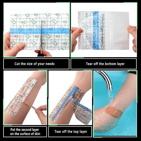 5 Rolls Waterproof Bandage Transparent Stretch Adhesive Bandage Tape Shower Protector Clear Dressing Film for Swimming Showering Tattoos, 5 Sizes in Saudi Arabia