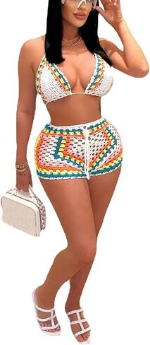 Bluewolfsea Women Sexy Beach Coverups Summer 2 Piece Outfits Crochet Mesh Fishnet Bikini Top and Maxi Skirt Set in Saudi Arabia