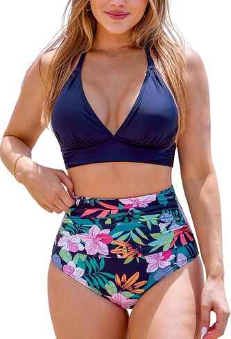 CUPSHE Women's Bikini Sets High Waisted Tummy Control Two Piece Bathing Suit Halter Neck Self Tie in Saudi Arabia