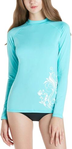 قمصان سباحة نسائية من TSLA بعامل حماية من الطفح الجلدي 50+ بأكمام طويلة، قمصان سباحة للحماية من الأشعة فوق البنفسجية/الشمس، سترة سباحة لركوب الأمواج على الشاطئ in Kuwait