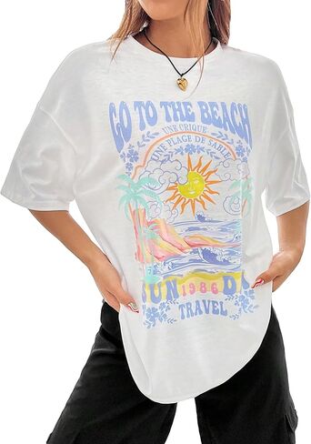 COZYEASE Women's Graphic Tees Short Sleeve Oversized T Shirt Loose Fit Casual Summer Tee Tops in Saudi Arabia