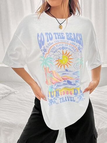 COZYEASE Women's Graphic Tees Short Sleeve Oversized T Shirt Loose Fit Casual Summer Tee Tops in Saudi Arabia