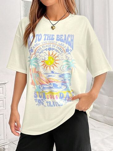 COZYEASE Women's Graphic Tees Short Sleeve Oversized T Shirt Loose Fit Casual Summer Tee Tops in Saudi Arabia