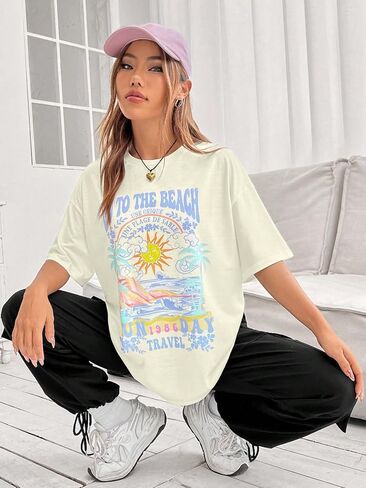 COZYEASE Women's Graphic Tees Short Sleeve Oversized T Shirt Loose Fit Casual Summer Tee Tops in Saudi Arabia