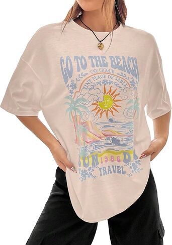 COZYEASE Women's Graphic Tees Short Sleeve Oversized T Shirt Loose Fit Casual Summer Tee Tops in Saudi Arabia