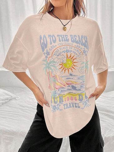 COZYEASE Women's Graphic Tees Short Sleeve Oversized T Shirt Loose Fit Casual Summer Tee Tops in Saudi Arabia