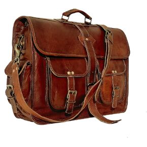 VC 18 Inch Vintage Handmade Leather Messenger Bag Laptop Briefcase Computer Satchel Bag for Men in Kuwait