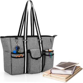 CURMIO Teacher Bags and Totes for Women, Large Work Utility Bag with Laptop Sleeve for Office, Black (Bag Only, Patented Design)