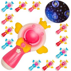ArtCreativity Light Up Projection Wands for Kids - Set of 12 Wand-Style Flashlight Projectors - LED Princess Wands with Lights, Music, and a Starry Projection - Princess Party Favors for Girls