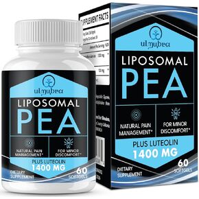 Liposomal Palmitoylethanolamide 1300 MG Plus Luteolin 100 MG, Superior Absorption, Micronized Pea Supplement for Discomfort Management, 60 Softgels