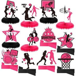 Poen 12 Pcs Pink Basketball Table Centerpieces Girls Basketball Birthday Decorations Basketball Honeycomb Centerpieces Basketball Decorations for Birthday Baby Shower Party Supplies