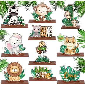 10 Pcs Jungle Animal Wild One Letter Sign Safari Table Wooden Centerpieces Wild One Birthday Decorations for Boys Kids Baby Shower Centerpieces for Tables Wild Party Supplies Photo Props
