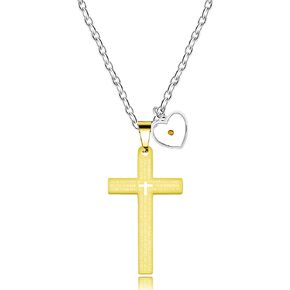 Uloveido Men's Stainless Steel Lord's Prayer Bible Verse Engraved Cross Pendant Necklace with Round Mustard Seed