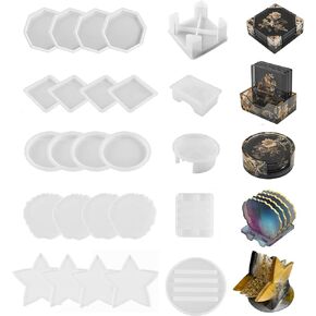 Coaster Molds for Epoxy Resin, 25 PCS Silicone Coaster Molds with 5 Holder Mold, Resin Coaster Mold with Storage Box for DIY Craft Making, Jewelry Making