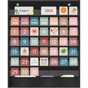 Classroom Calendar Pocket Chart 30 x 24 inches with 111 Cards and 2 Metal Hooks Home School Teacher Supplies Kindergarten Preschool for Classroom Must Haves Decorations in Kuwait