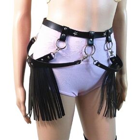 Faux Leather Waist Belt Women's Body Harness Punk Tassel Belt PU Leather Waist Chain