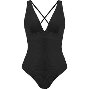 CUPSHE Women's One Piece Swimsuit V Neck Bathing Suit Tummy Control Long Torso Plunging Neck Swimwear Ribbed