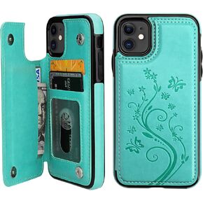 محفظة لهاتف iPhone 11 مع حامل بطاقة، غطاء واقٍ مقاوم للصدمات لهاتف iPhone 11 مقاس 6.1 بوصات من جلد البولي يوريثان الفاخر بأزرار مغناطيسية مزدوجة وغطاء حماية مضاد للصدمات لهاتف iPhone 11 مقاس 6.1 بوصة (أزرق)