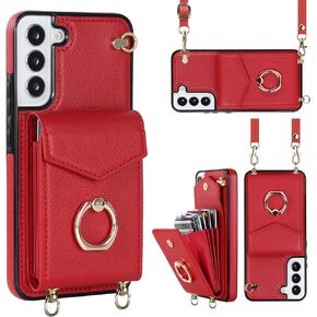 for Samsung Galaxy S22 Case 5G 6.1 inch, Minimalist Wallet Case with Ring Kickstand and Shoulder Strap, Shockproof Stylish Protective Cover for Galaxy S22 -Black