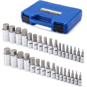 MIXPOWER 33 Piece 1/4"Drive, 3/8"Drive, 1/2"Drive Master Hex Bit Socket Set, S2 Steel, SAE And Metric, Allen Socket Bit, 5/64-inch to 3/4-inch, 2mm to 19mm Socket Tool Kit