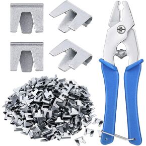 300 Pieces Wire Cage Clips with 1 Piece Wire Cage Buckle Snap Plier for Chicken Pet Dog Cat Cage (Silver, Blue)