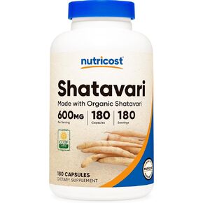 Nutricost Shatavari 600mg, 180 Capsules, 180 Servings - CCOF Certified Made with Organic Shatavari, Non-GMO, Gluten Free, Vegetarian Friendly