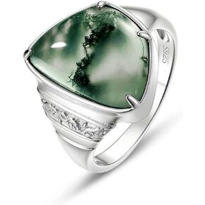 Natural Moss Agate Ring, 925 Sterling Silver Ring, Triangles,Trapezoid, and Irregular shaped Diamond Ring White Gold Plated Ring, Engagement Ring, Gift For Her