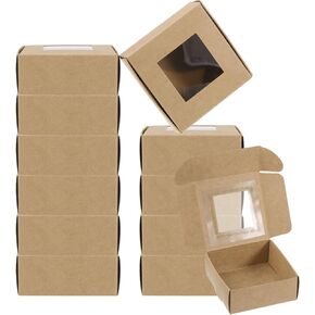 PATIKIL 3.5"x3.5"x1.5" Paper Soap Box with Window, 30 Pack Homemade Soap Boxes Square Presents Packaging Boxes for Birthday Christmas DIY Craft, Brown