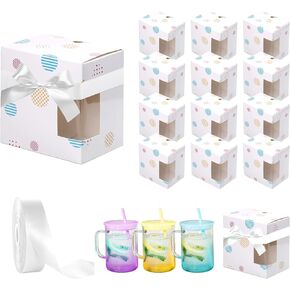 12 Cup Wraps for Glass Cups with Ribbon,Sublimation Glass Gift Boxes,Glass Cup Boxes,Gift Wrap Boxes for 12oz 16oz Cup,Glass Gift Box for Birthday Presents,showcasing,displaying