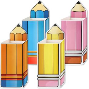 HOWAF 12pcs Back to School Pencil Candy Boxes, Welcome Back School Treat Boxes for Popcorn Holder, First Day of School Party Favors Candy Boxes for Preschool Kindergarten Classroom Decor