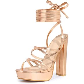 Perphy Platform Heels Block Strappy Heel Lace up Heel Sandals for Women