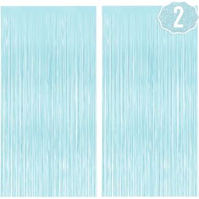 xo, Fetti Party Decorations Matte Light Blue Fringe Foil Curtain - Set of 2 | Bachelorette Party Supplies, Cute Birthday Photo Booth, Pastel Baby Shower Backdrop, Easter Party Decor
