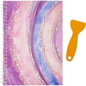 1 Pack Sticker Book, Reusable Sticker Book with Plastic Spatula, A5 Blank Sticker Book Collecting Album Sticker Collecting Book for Sticker Organizer Collecting Storage (Galaxy Aurora - Purple)