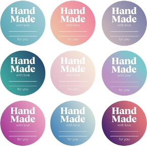 Handmade with Love Labels Roll | Colorful Gradient Design | 2 inch Round Cut | 500 Labels for Homemade Goods, Handmade Stickers, Soap Candle Canning Supplies