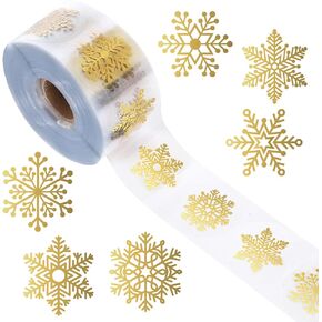 AnyDesign 1000Pcs Clear Christmas Stickers Roll Gold Foil Snowflake Stickers Xmas Winter Holiday Round Adhesive Label Stickers Decal for Xmas Envelopes Invitations Cards Gifts Decor, 6 Designs