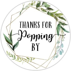 Thanks for Popping by Stickers, Greenery Baby Shower Favor Stickers, Bridal Shower, Wedding Stickers, 2 Inch, 50-Pack.