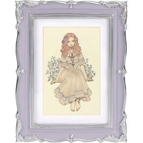 PHAREGE Vintage Picture Frame 5x7 Purple Silver, 5 by 7 Ornate Decorative Antique Frame with Mat for 4x6 Photo, Fancy Matted Frame for Desktop or Wall, Horizontal or Vertical