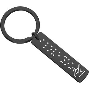 BEKECH ASL Jewelry Gifts I Love You in Braille Engraved Keychain Hand Sign Language Jewelry Gift for Her Him Wife Husband