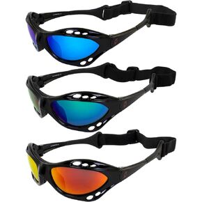 Category-4 Polarized Jet Ski Padded Goggles - Set of 3 - with Red, Green & Blue Mirror ReflecTech Lenses