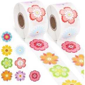1000pcs/2 Roll Flower Stickers for Kids, 1.5in 8 Patterns Spring Summer Floral Stickers Colorful Sun-Proof Waterproof Flower Decals for Scrapbooks Cards Envelopes Water Bottle